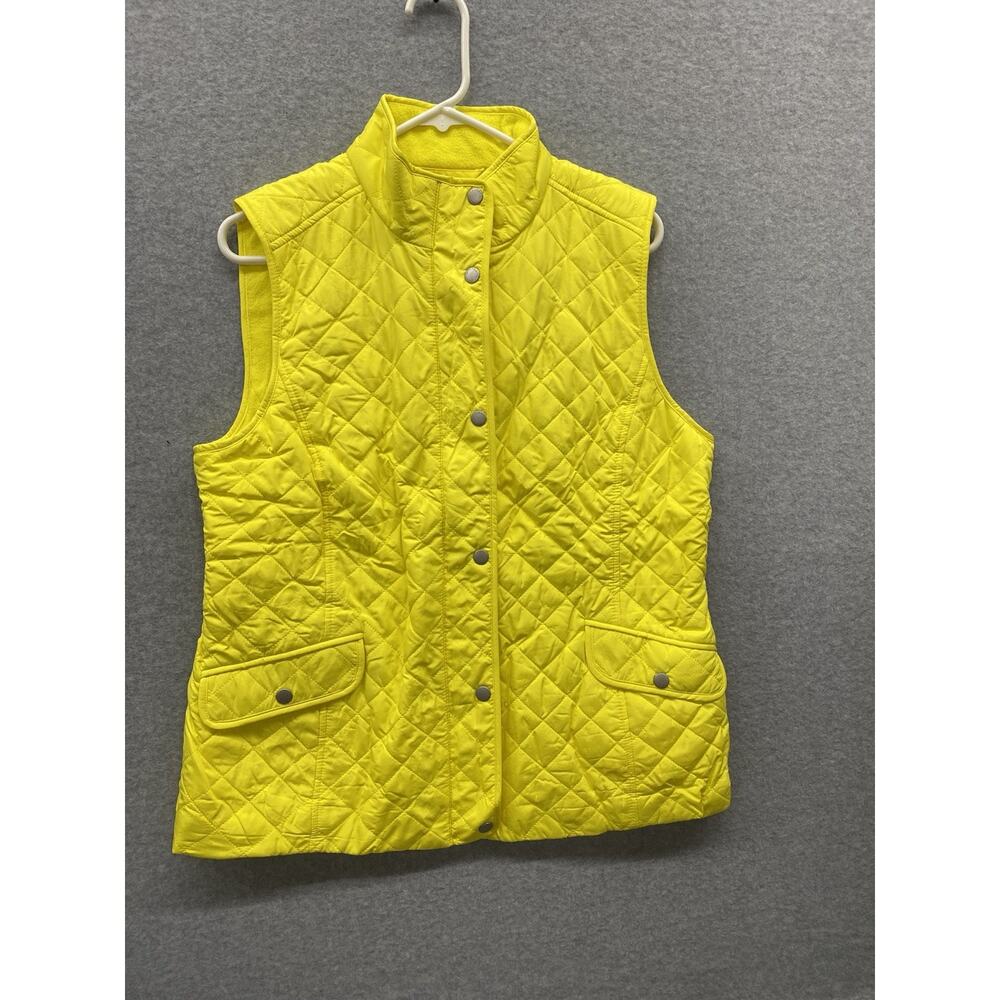 Talbots Vest Womens Large Quilted Yellow Button Front Pockets Classic Spring - Picture 2 of 13